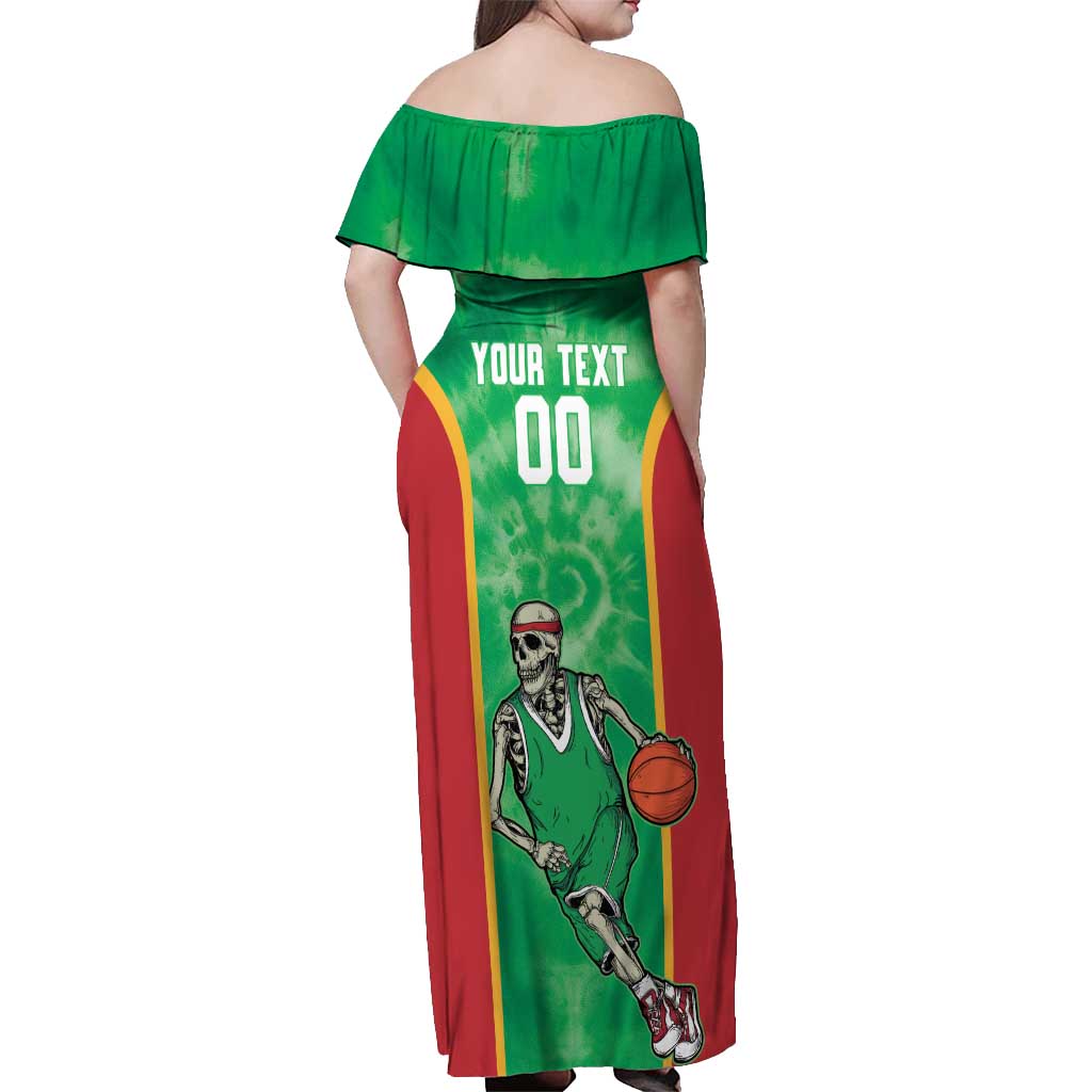 Lithuania Tie Dye Basketball Custom Off Shoulder Maxi Dress Lietuva Skeleton Green - Wonder Print Shop
