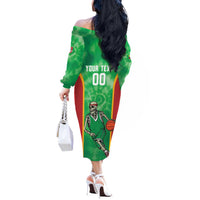 Lithuania Tie Dye Basketball Custom Off The Shoulder Long Sleeve Dress Lietuva Skeleton Green - Wonder Print Shop
