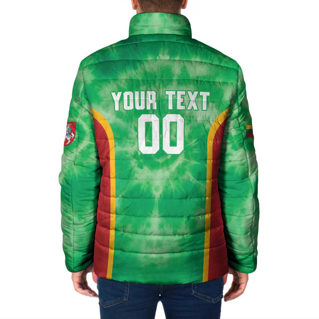 Lithuania Tie Dye Basketball Custom Padded Jacket Lietuva Skeleton Green - Wonder Print Shop