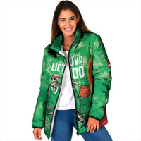 Lithuania Tie Dye Basketball Custom Padded Jacket Lietuva Skeleton Green - Wonder Print Shop