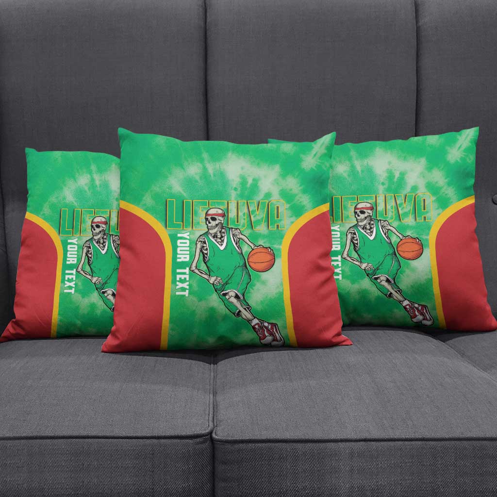 Lithuania Tie Dye Basketball Custom Pillow Cover Lietuva Skeleton Green - Wonder Print Shop