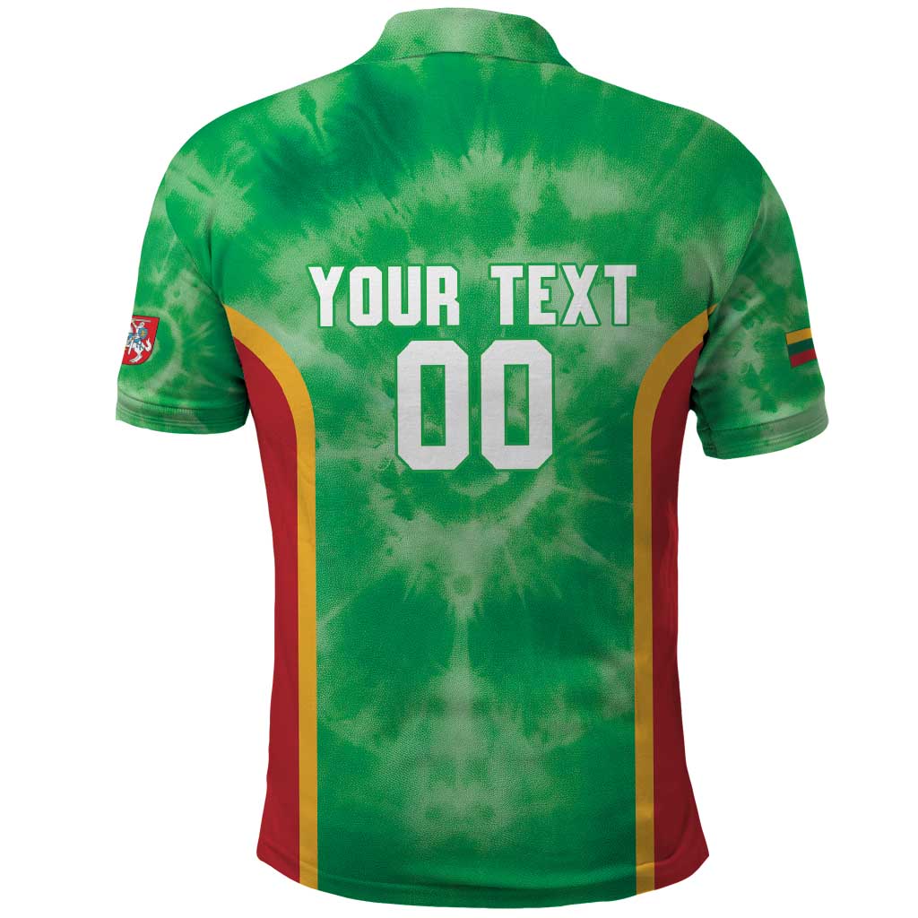 Lithuania Tie Dye Basketball Custom Polo Shirt Lietuva Skeleton Green - Wonder Print Shop