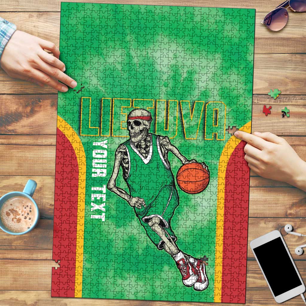 Lithuania Tie Dye Basketball Custom Puzzle Lietuva Skeleton Green - Wonder Print Shop
