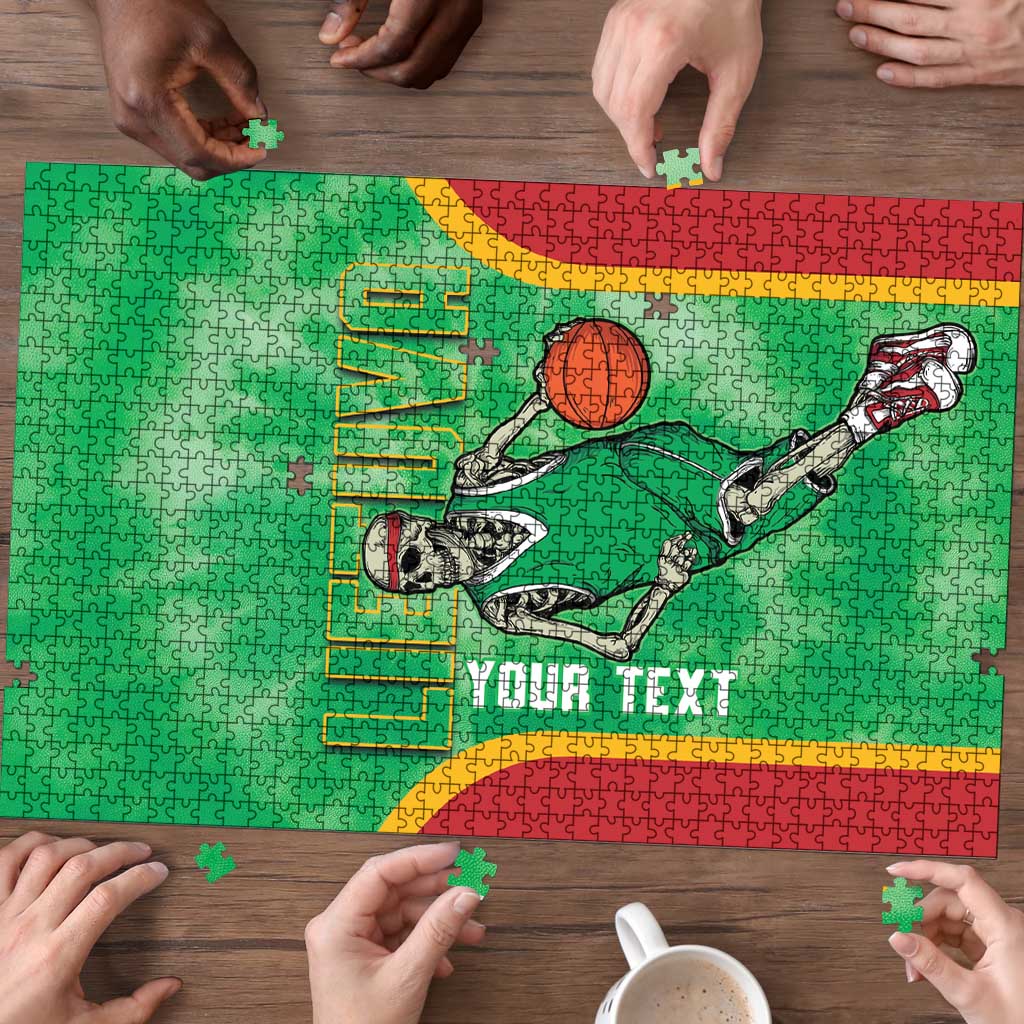 Lithuania Tie Dye Basketball Custom Puzzle Lietuva Skeleton Green - Wonder Print Shop
