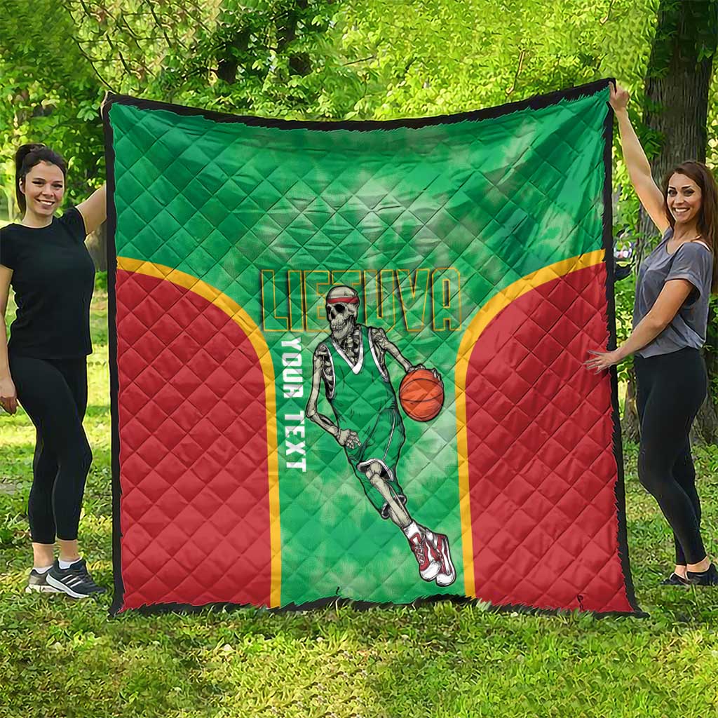 Lithuania Tie Dye Basketball Custom Quilt Lietuva Skeleton Green - Wonder Print Shop