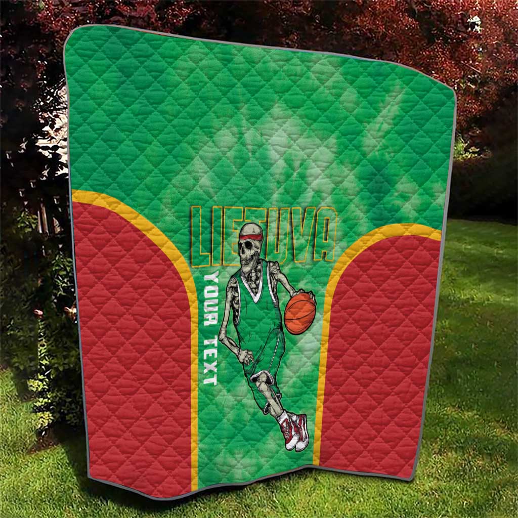 Lithuania Tie Dye Basketball Custom Quilt Lietuva Skeleton Green - Wonder Print Shop