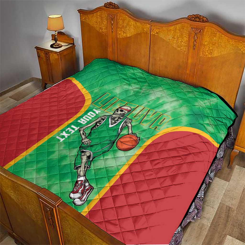 Lithuania Tie Dye Basketball Custom Quilt Lietuva Skeleton Green - Wonder Print Shop