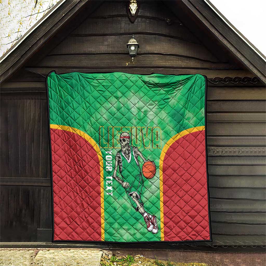 Lithuania Tie Dye Basketball Custom Quilt Lietuva Skeleton Green - Wonder Print Shop