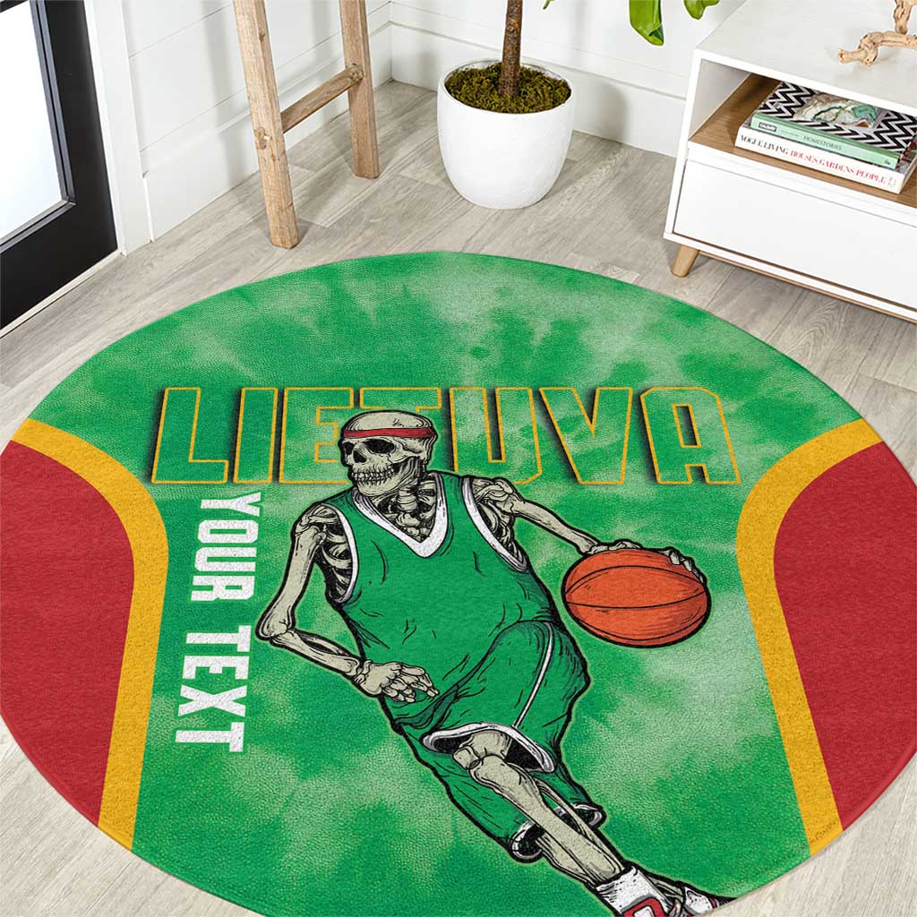 Lithuania Tie Dye Basketball Custom Round Carpet Lietuva Skeleton Green - Wonder Print Shop