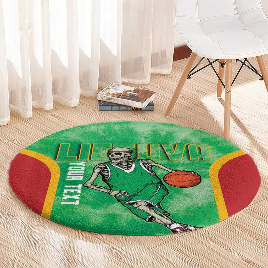 Lithuania Tie Dye Basketball Custom Round Carpet Lietuva Skeleton Green - Wonder Print Shop