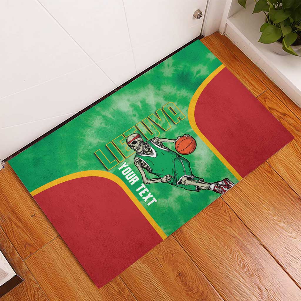 Lithuania Tie Dye Basketball Custom Rubber Doormat Lietuva Skeleton Green - Wonder Print Shop