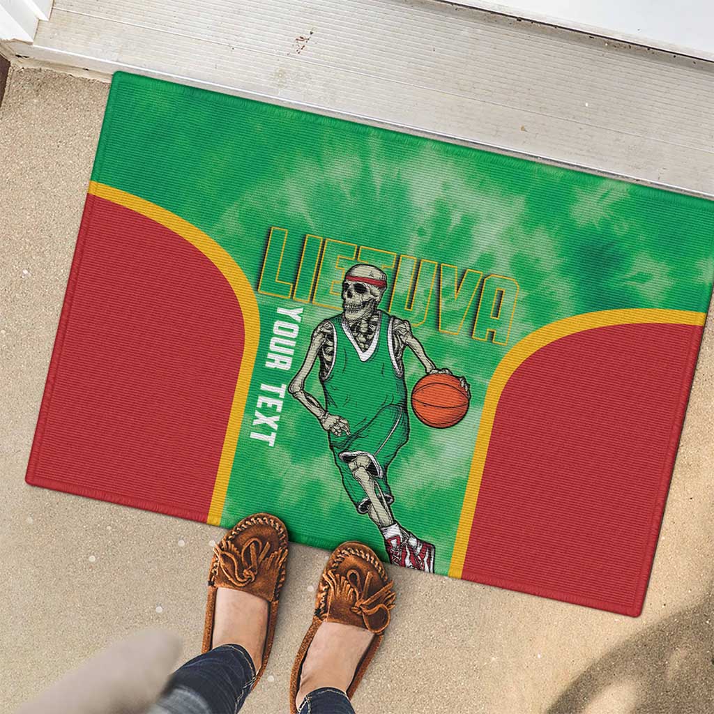 Lithuania Tie Dye Basketball Custom Rubber Doormat Lietuva Skeleton Green - Wonder Print Shop