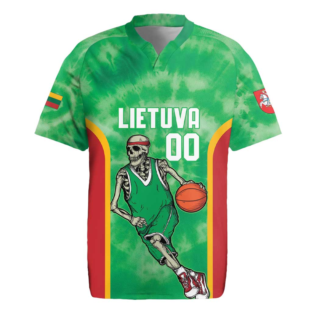Lithuania Tie Dye Basketball Custom Rugby Jersey Lietuva Skeleton Green - Wonder Print Shop