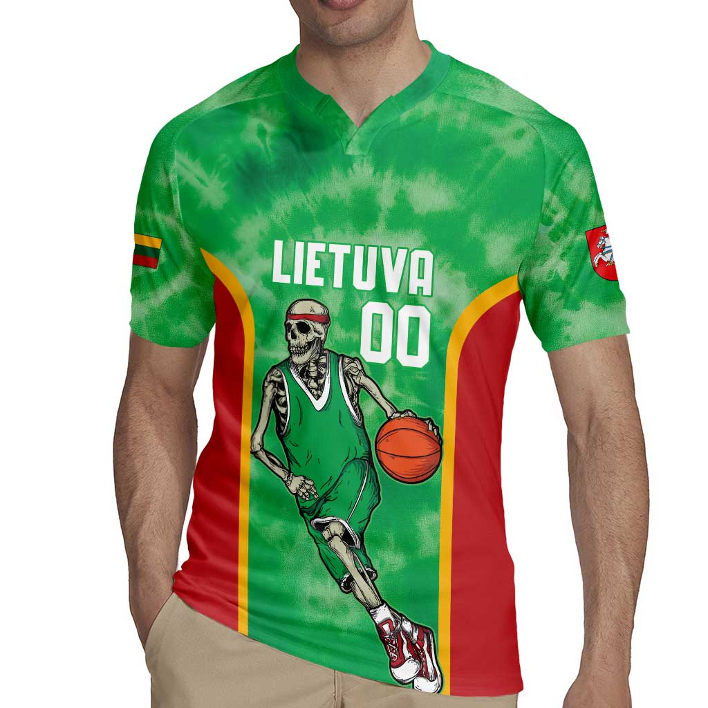Lithuania Tie Dye Basketball Custom Rugby Jersey Lietuva Skeleton Green - Wonder Print Shop