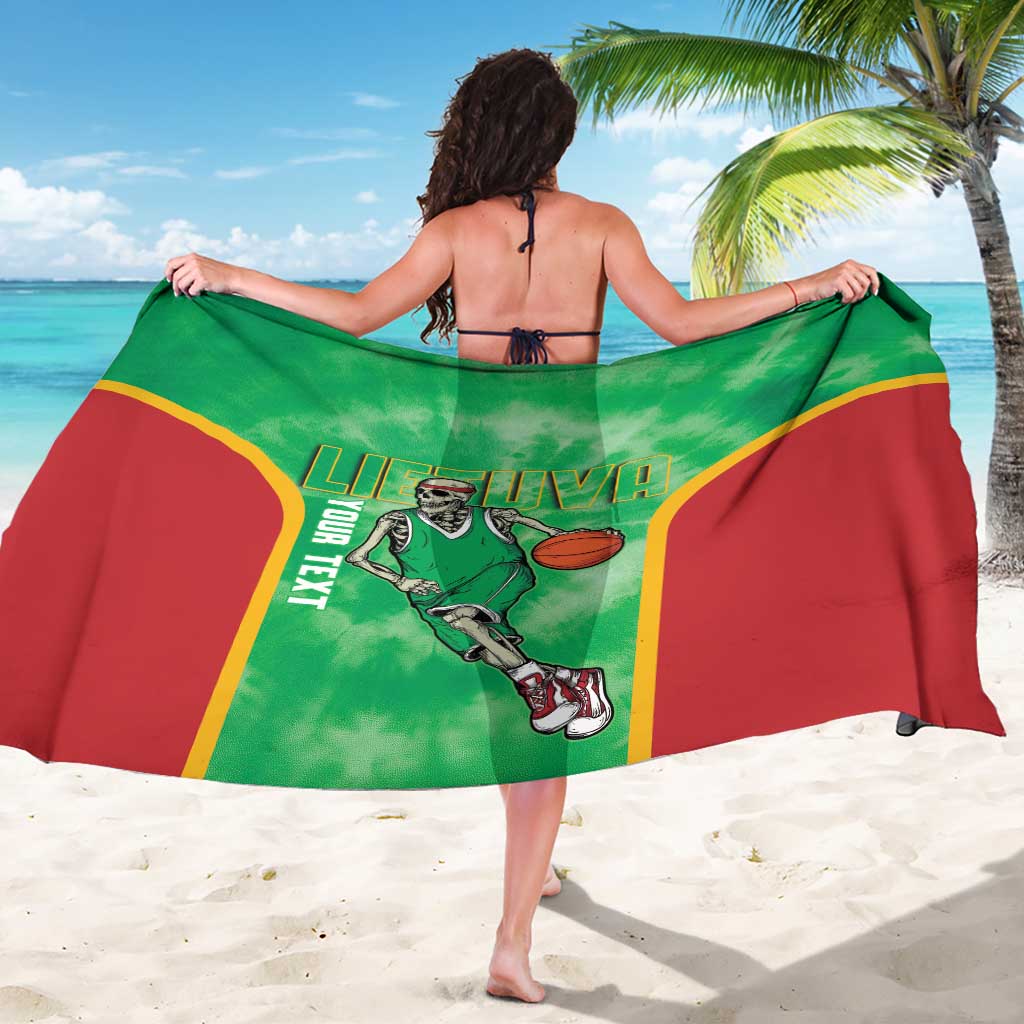 Lithuania Tie Dye Basketball Custom Sarong Lietuva Skeleton Green - Wonder Print Shop