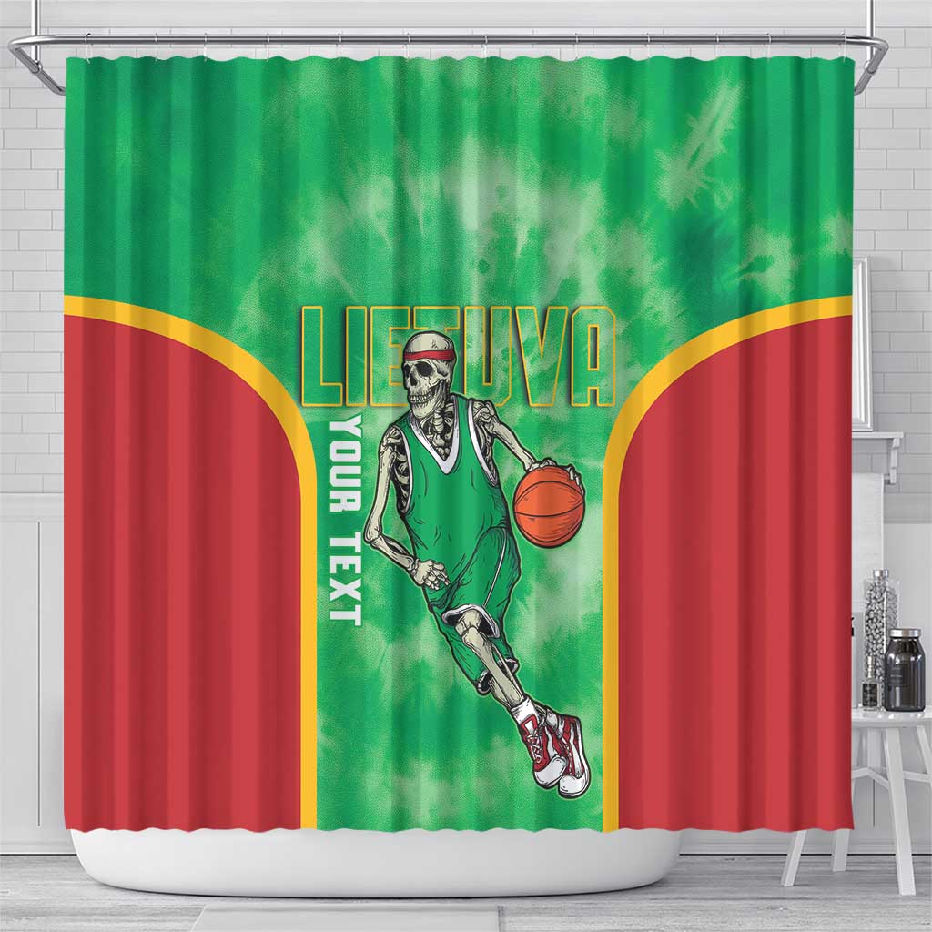 Lithuania Tie Dye Basketball Custom Shower Curtain Lietuva Skeleton Green - Wonder Print Shop