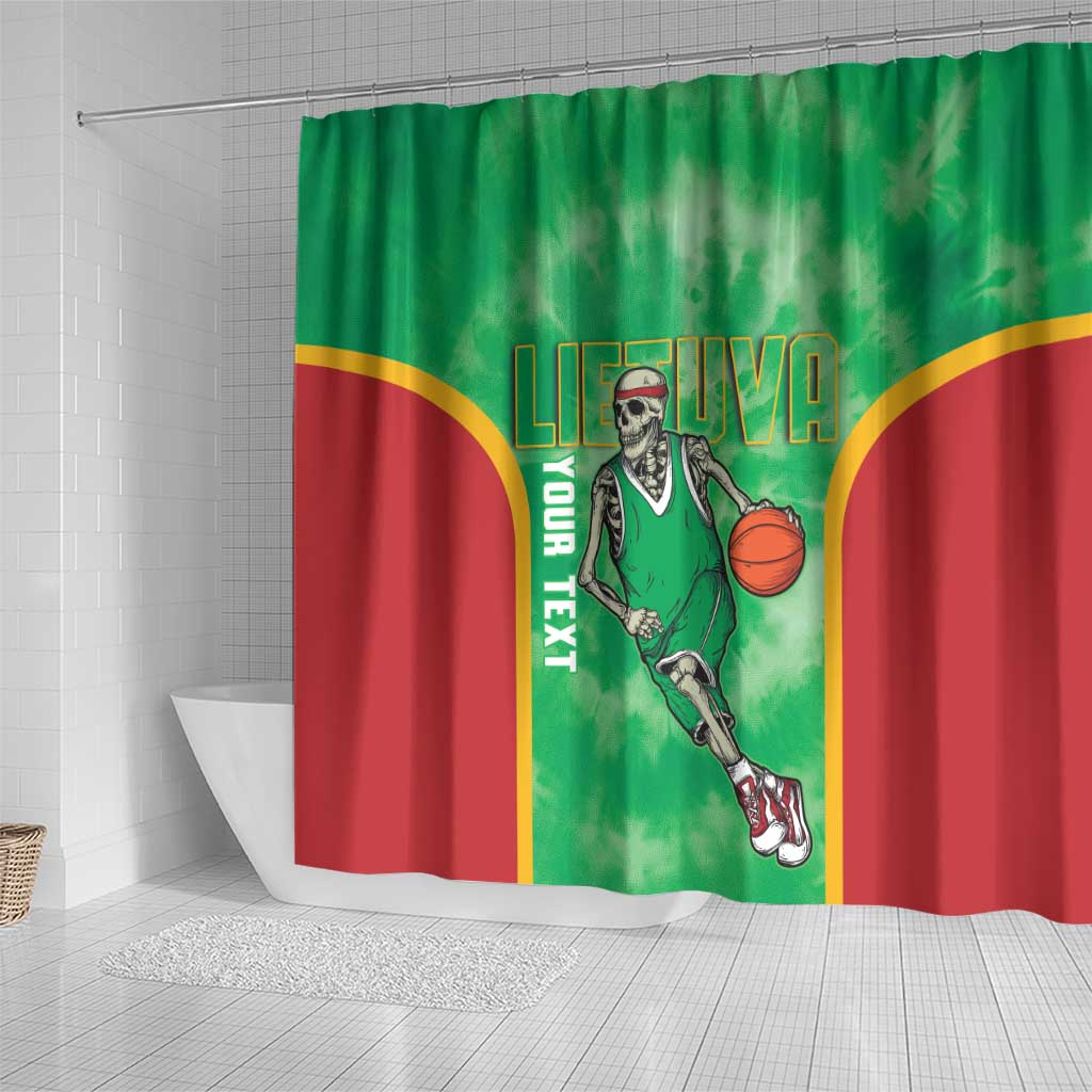Lithuania Tie Dye Basketball Custom Shower Curtain Lietuva Skeleton Green - Wonder Print Shop