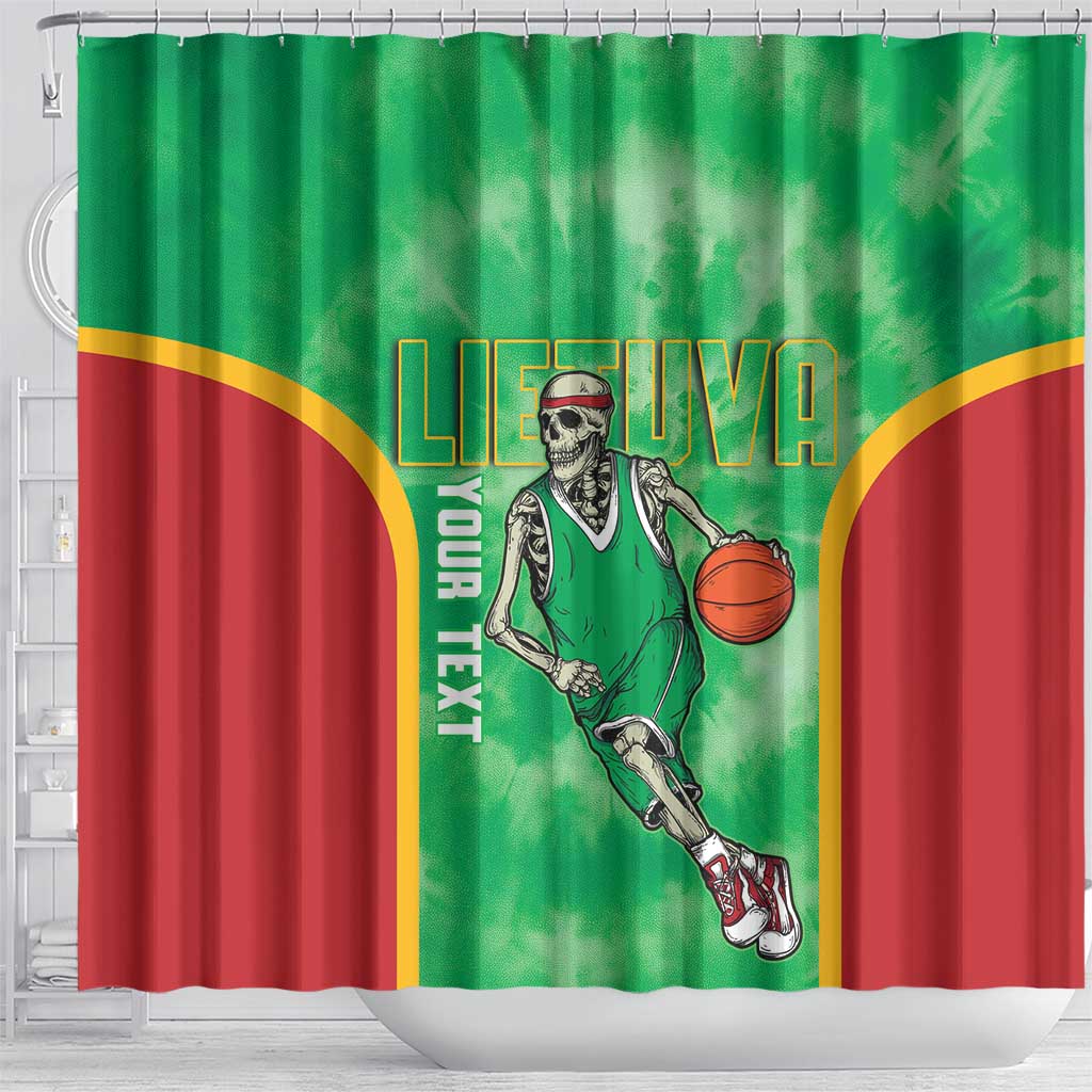 Lithuania Tie Dye Basketball Custom Shower Curtain Lietuva Skeleton Green - Wonder Print Shop