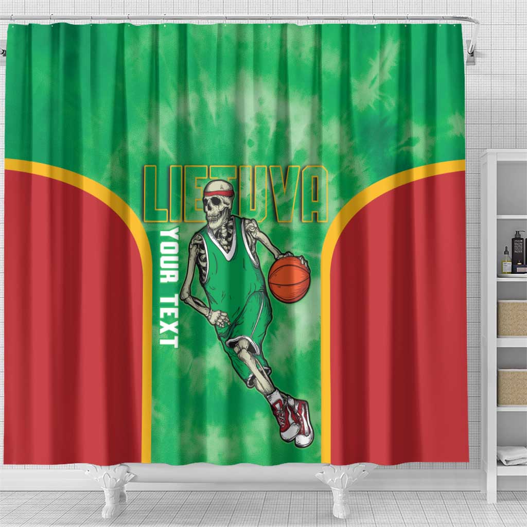 Lithuania Tie Dye Basketball Custom Shower Curtain Lietuva Skeleton Green - Wonder Print Shop