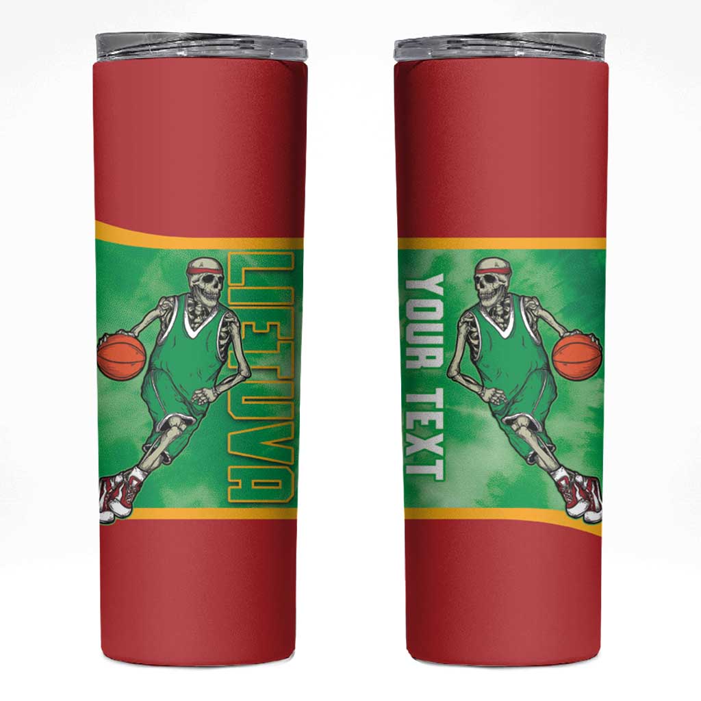 Lithuania Tie Dye Basketball Custom Skinny Tumbler Lietuva Skeleton Green - Wonder Print Shop