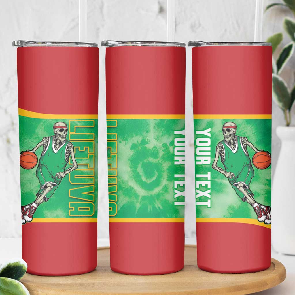 Lithuania Tie Dye Basketball Custom Skinny Tumbler Lietuva Skeleton Green - Wonder Print Shop