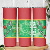 Lithuania Tie Dye Basketball Custom Skinny Tumbler Lietuva Skeleton Green - Wonder Print Shop