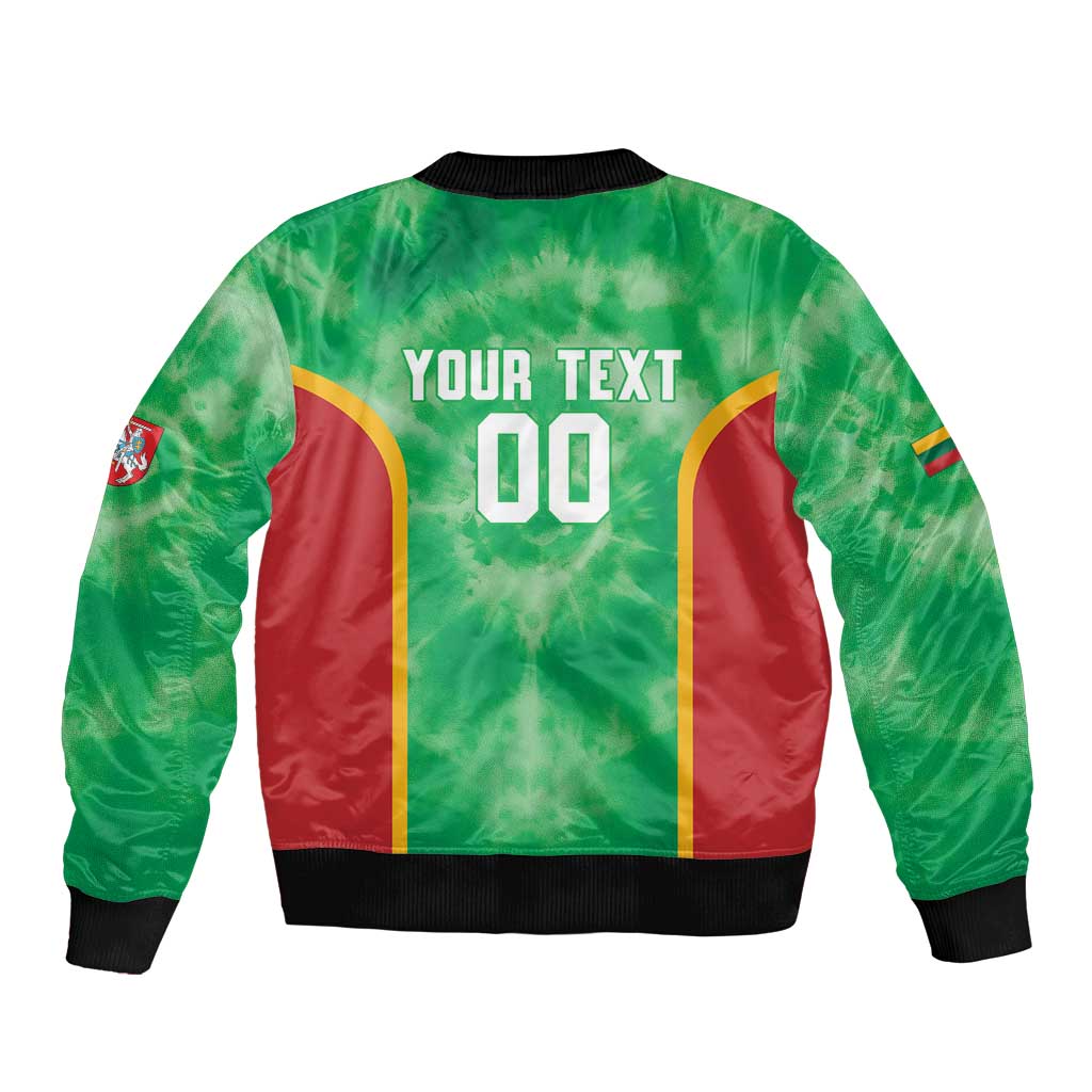 Lithuania Tie Dye Basketball Custom Sleeve Zip Bomber Jacket Lietuva Skeleton Green - Wonder Print Shop