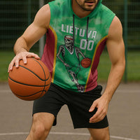 Lithuania Tie Dye Basketball Custom Sleeveless Hoodie Lietuva Skeleton Green - Wonder Print Shop