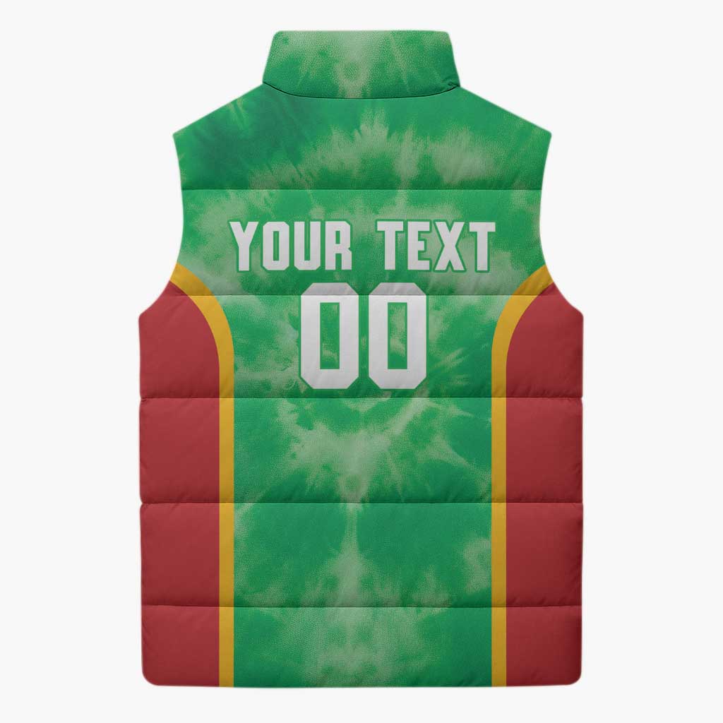 Lithuania Tie Dye Basketball Custom Sleeveless Puffer Jacket Lietuva Skeleton Green - Wonder Print Shop