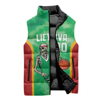 Lithuania Tie Dye Basketball Custom Sleeveless Puffer Jacket Lietuva Skeleton Green - Wonder Print Shop
