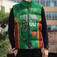Lithuania Tie Dye Basketball Custom Sleeveless Puffer Jacket Lietuva Skeleton Green - Wonder Print Shop