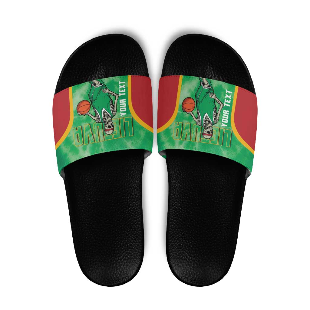 Lithuania Tie Dye Basketball Custom Slide Sandals Lietuva Skeleton Green - Wonder Print Shop