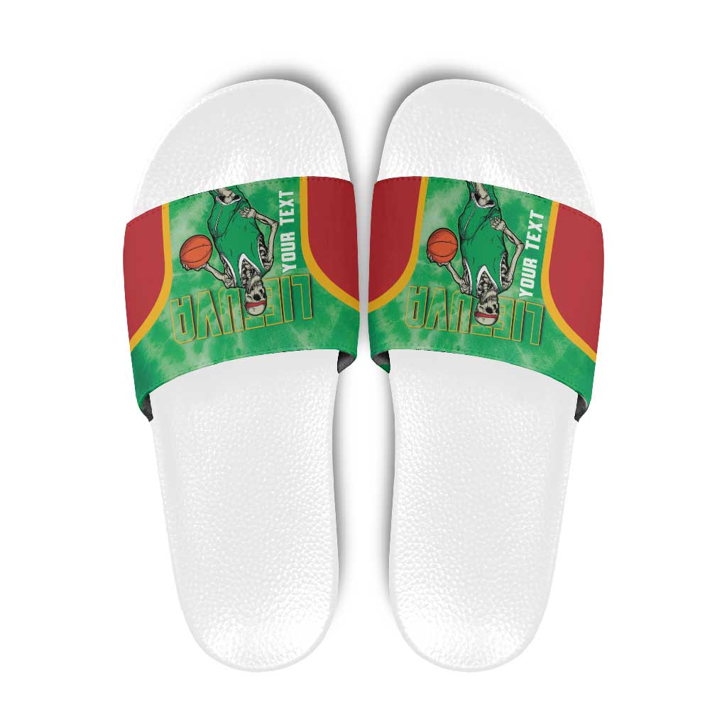 Lithuania Tie Dye Basketball Custom Slide Sandals Lietuva Skeleton Green - Wonder Print Shop