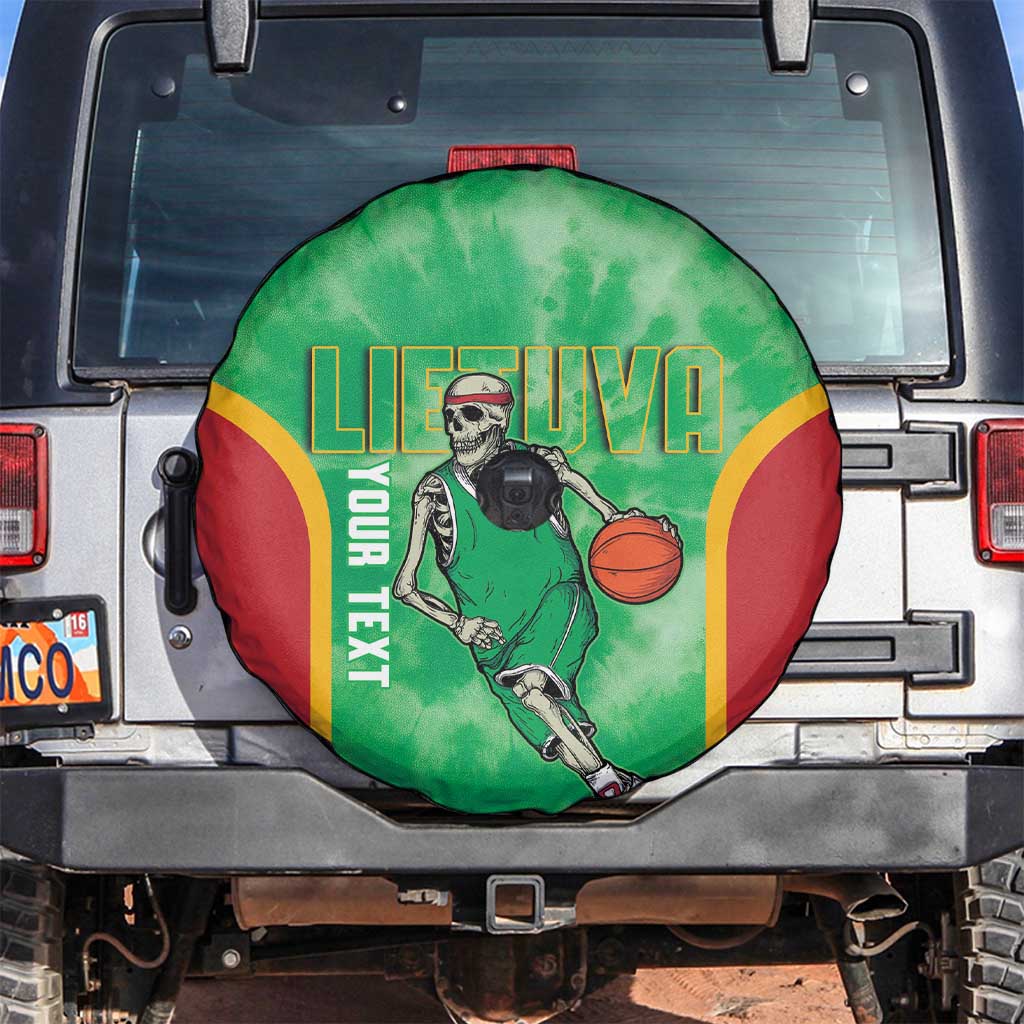 Lithuania Tie Dye Basketball Custom Spare Tire Cover Lietuva Skeleton Green - Wonder Print Shop