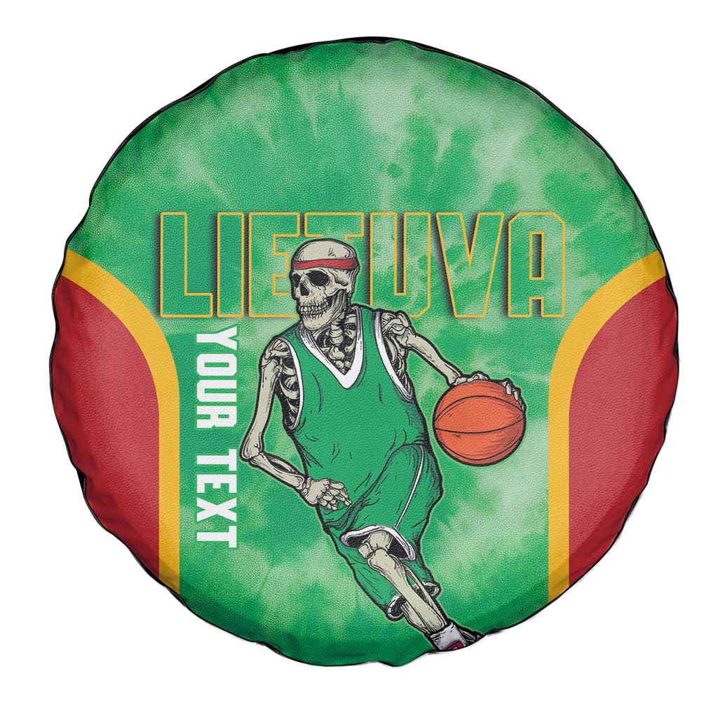 Lithuania Tie Dye Basketball Custom Spare Tire Cover Lietuva Skeleton Green - Wonder Print Shop