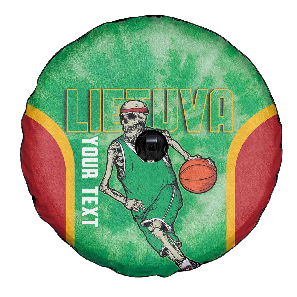 Lithuania Tie Dye Basketball Custom Spare Tire Cover Lietuva Skeleton Green - Wonder Print Shop