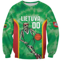 Lithuania Tie Dye Basketball Custom Sweatshirt Lietuva Skeleton Green - Wonder Print Shop