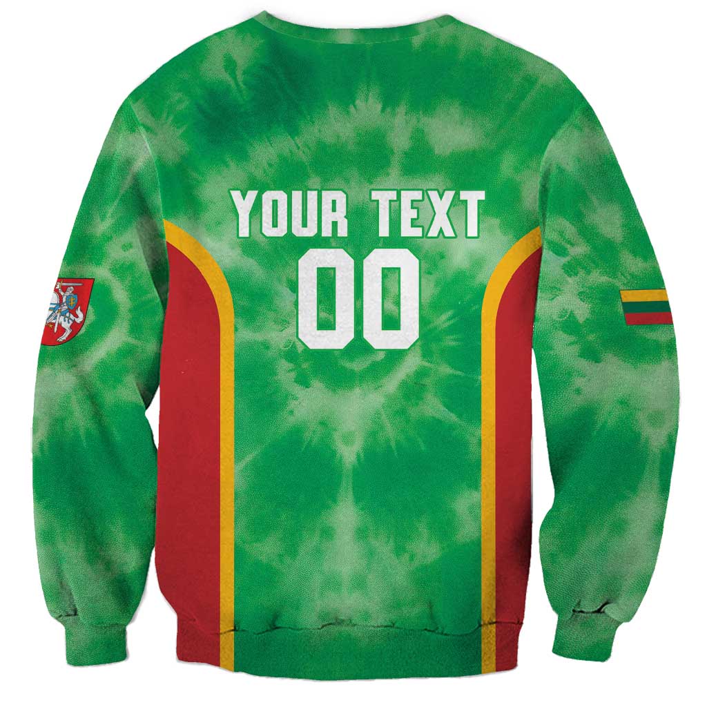 Lithuania Tie Dye Basketball Custom Sweatshirt Lietuva Skeleton Green - Wonder Print Shop