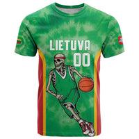 Lithuania Tie Dye Basketball Custom T Shirt Lietuva Skeleton Green - Wonder Print Shop