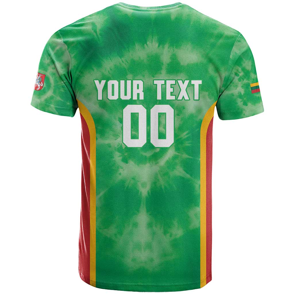 Lithuania Tie Dye Basketball Custom T Shirt Lietuva Skeleton Green - Wonder Print Shop