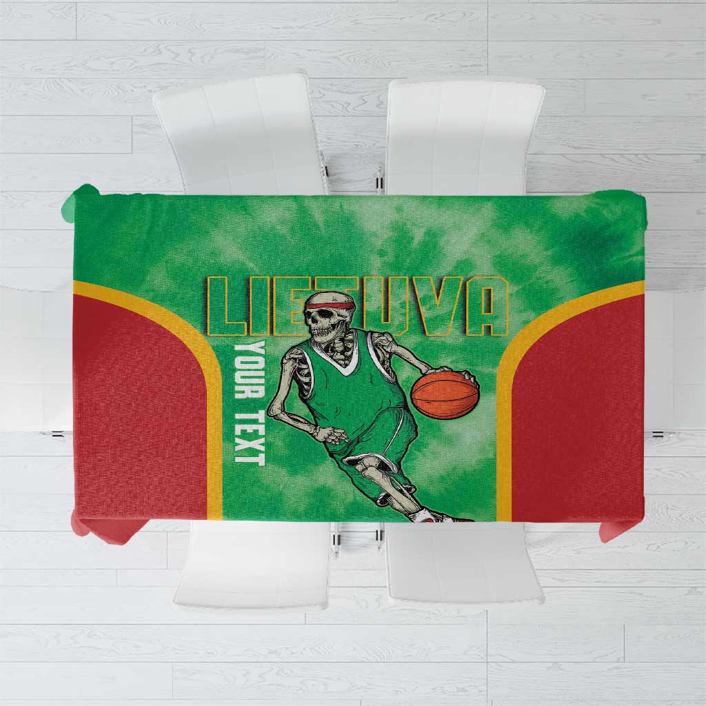 Lithuania Tie Dye Basketball Custom Tablecloth Lietuva Skeleton Green - Wonder Print Shop