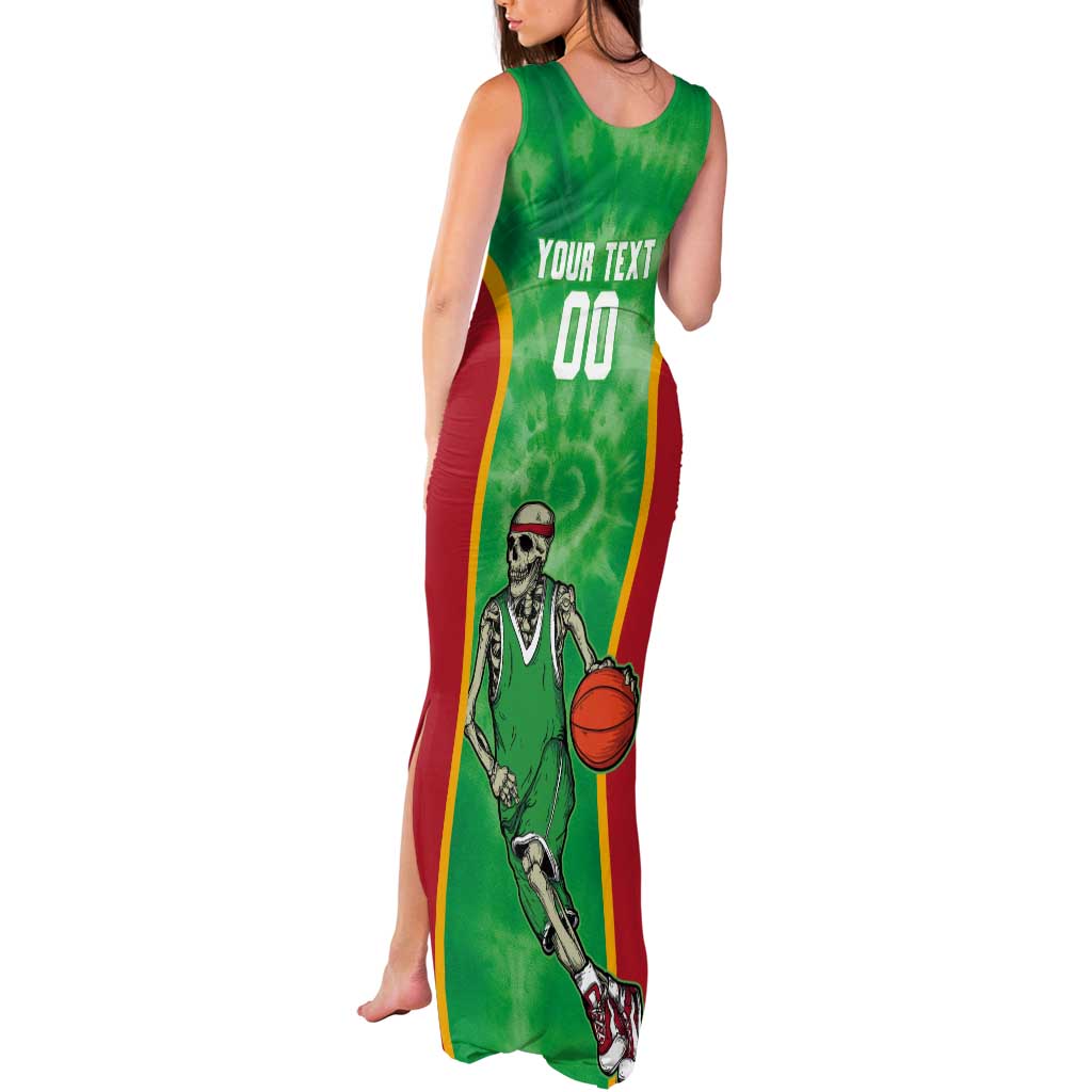 Lithuania Tie Dye Basketball Custom Tank Maxi Dress Lietuva Skeleton Green - Wonder Print Shop
