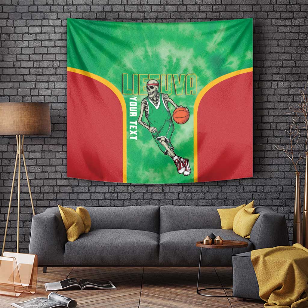 Lithuania Tie Dye Basketball Custom Tapestry Lietuva Skeleton Green - Wonder Print Shop