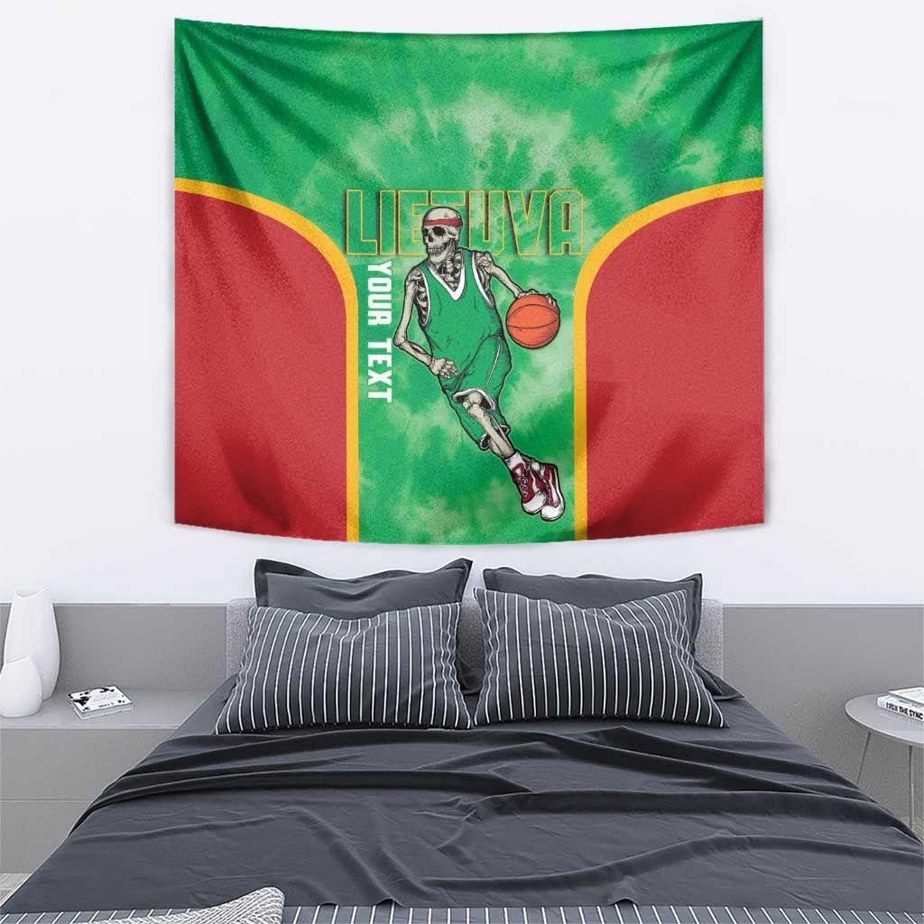 Lithuania Tie Dye Basketball Custom Tapestry Lietuva Skeleton Green - Wonder Print Shop