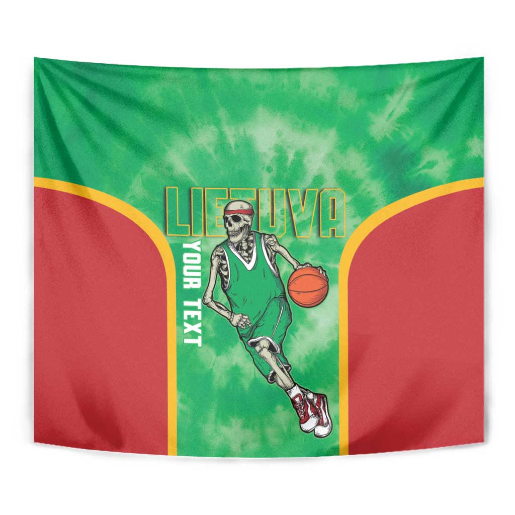 Lithuania Tie Dye Basketball Custom Tapestry Lietuva Skeleton Green - Wonder Print Shop