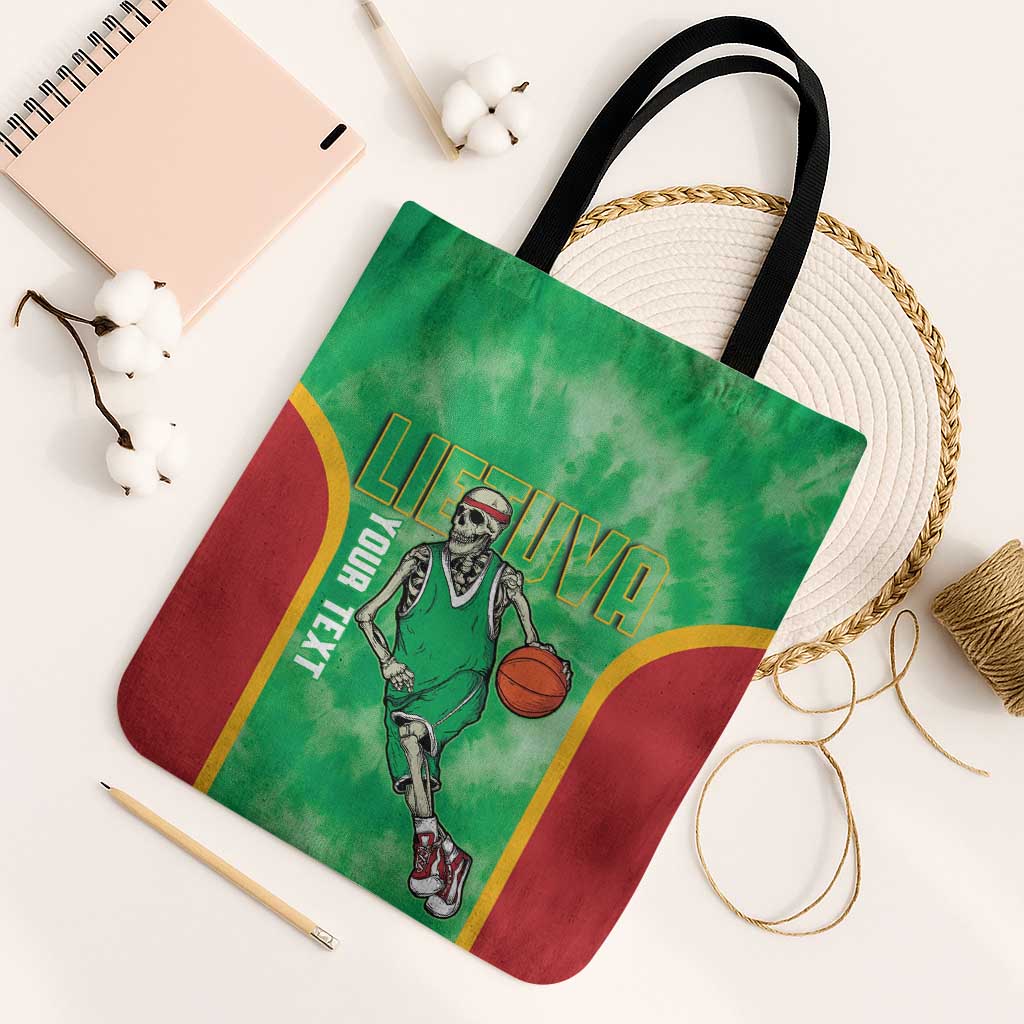 Lithuania Tie Dye Basketball Custom Tote Bag Lietuva Skeleton Green - Wonder Print Shop
