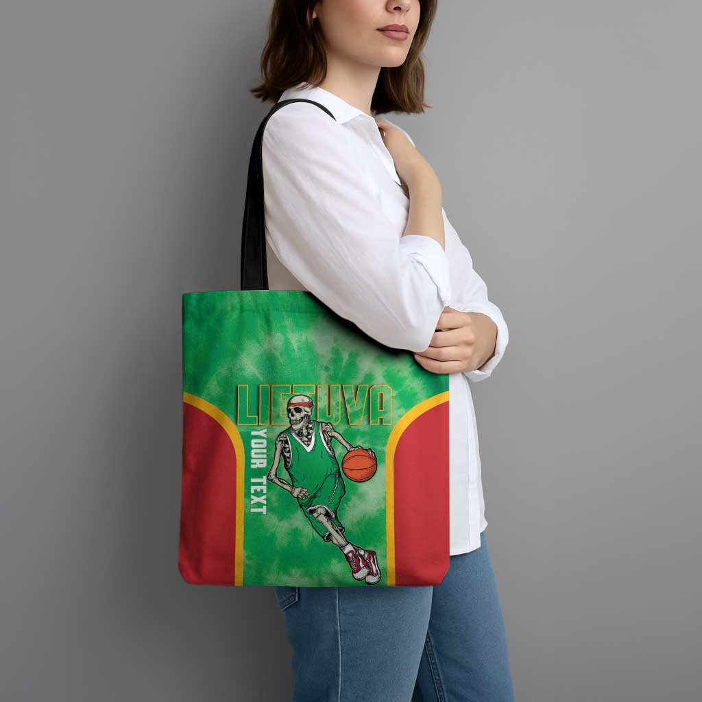 Lithuania Tie Dye Basketball Custom Tote Bag Lietuva Skeleton Green - Wonder Print Shop