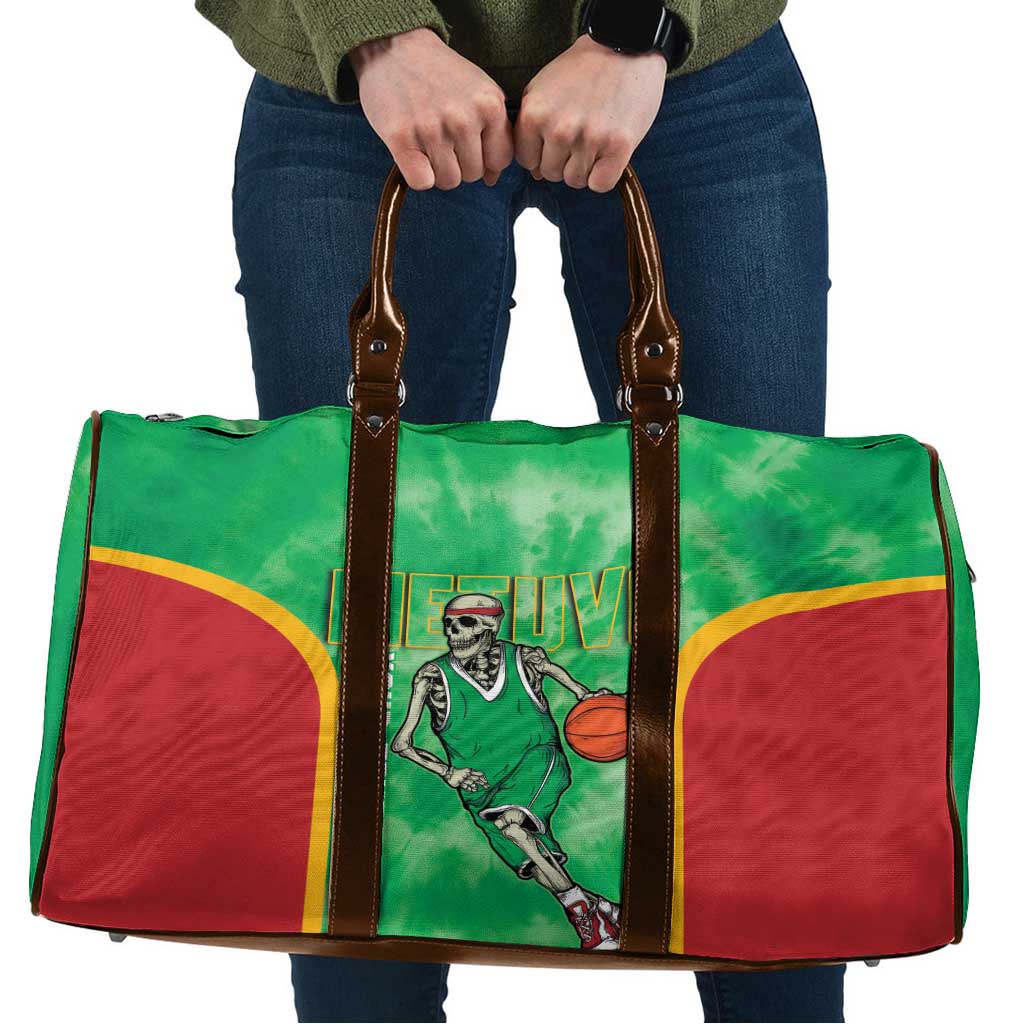 Lithuania Tie Dye Basketball Custom Travel Bag Lietuva Skeleton Green - Wonder Print Shop