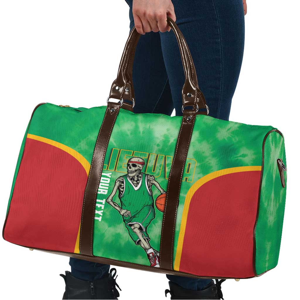 Lithuania Tie Dye Basketball Custom Travel Bag Lietuva Skeleton Green - Wonder Print Shop