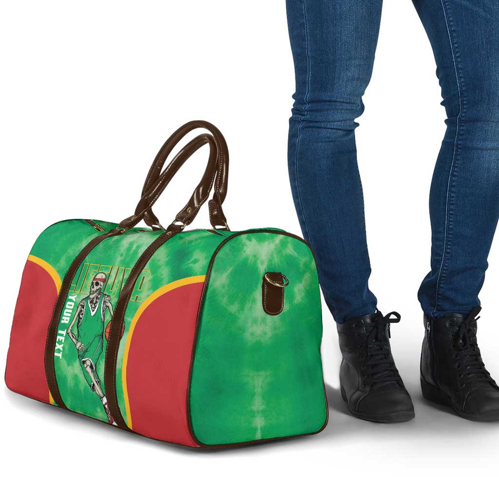Lithuania Tie Dye Basketball Custom Travel Bag Lietuva Skeleton Green - Wonder Print Shop